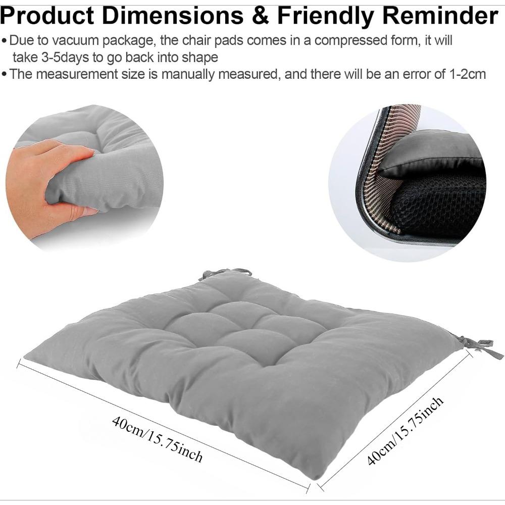 6-Pack Thick Square Chair Cushions, Soft Fiber Seat Pads with Ties for Rocking Dining Chairs, All-Season Indoor & Outdoor Use