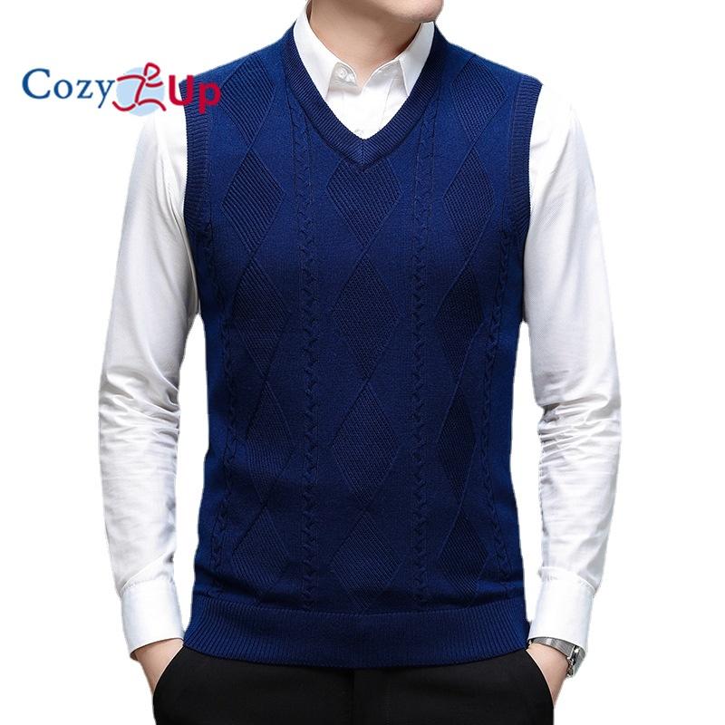 Cozy Up Men's Sweater Vest V Neck Slim Fit Casual Sleeveless Twisted Knitted Pullover Sweater