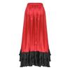 Ladies Spanish Dance Skirt Flamenco Style Ruffled Trim Irregular Hem Satin Elastic Waist Big Swing Skirt