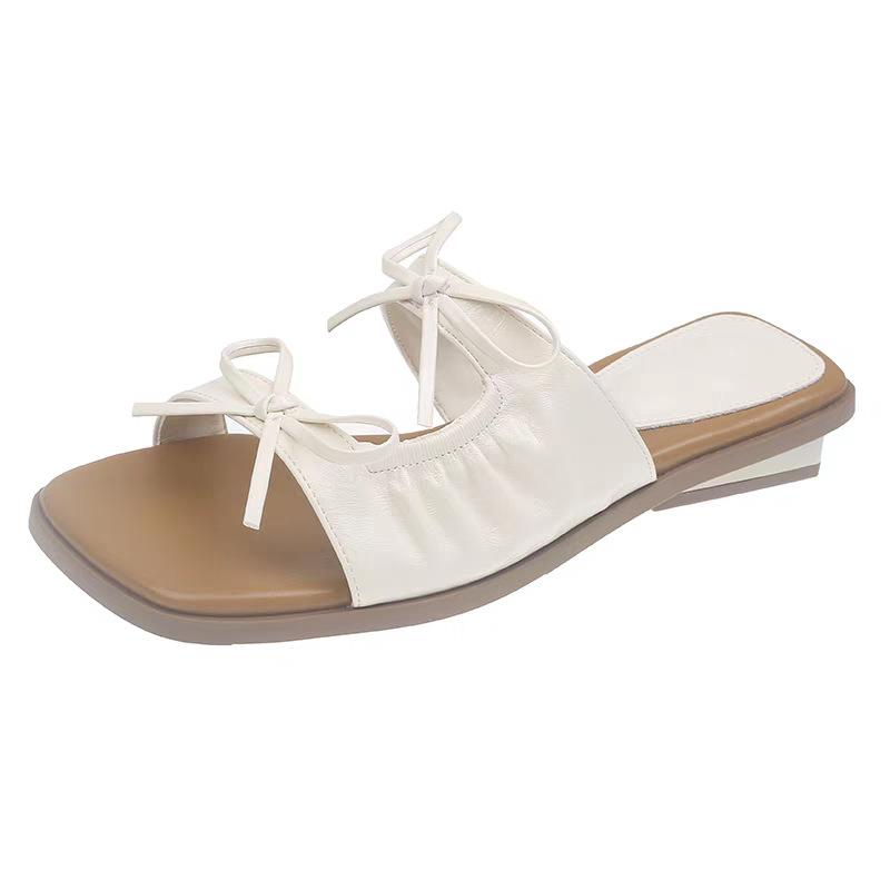 2788-10 Korean Version of Bow Beach Cool Slippers Women's Summer Wear 2025 Summer Wear French Square Toe