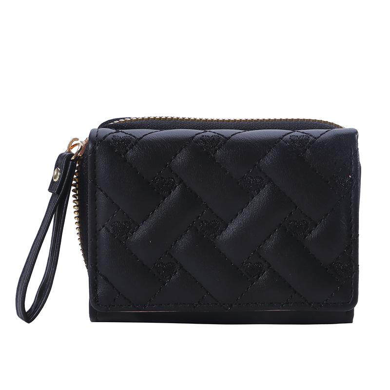 

Women Wallets Kawaii Cute Card Holder Fashion PU Leather Embroidered Love Tri-fold Small Wallet Multi-card Slot Coin Purses чорний