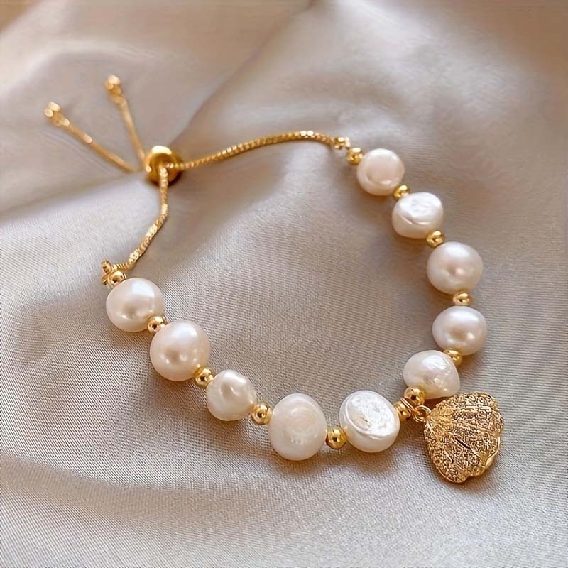 

1PC Vintage Gold Color Shell Pearl Bracelet for Women Elegant Irregular Imitation Pearl Adjustable Bracelets Wedding Jewelry Gift золотой