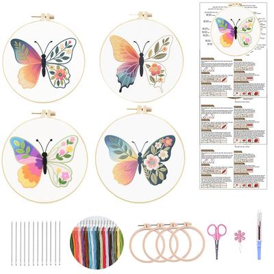 1 zestaw Prosty kwiat i motyl DIY zestaw materiałów do haftu z narzędziami i instrukcjami, odpowiedni dla początkujących.