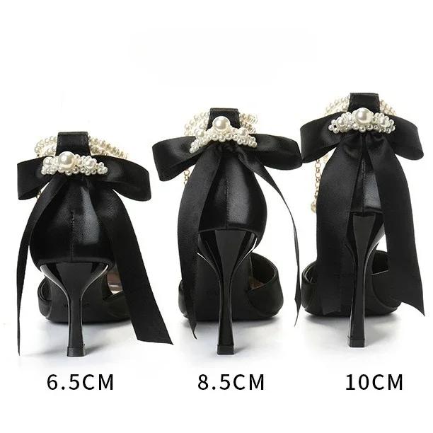 Fashion Women Summer High Heels Sandals Lady Pointed Toe Stiletto Butterfly Knot Pumps Fashion Pearl Buckle Strap Wedding Bridal Shoes