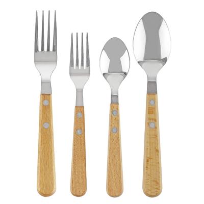 Pärlemor Metall Bestickset med Träsked Gaffel och Gaffelset, Naturlig, 4-delars Handtag M/16,5cm, M/17,5cm, L/19cm, B-5547