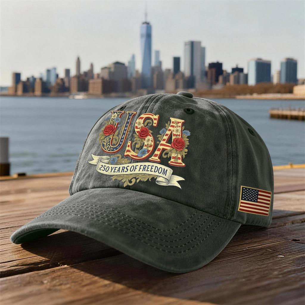 Unisex USA 250th Anniversary Printed Distressed Washed Baseball Cap | Patriotic Vintage Hat For Celebrations