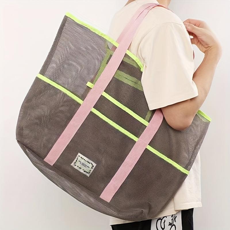 

1pc Large Capacity Beach Tote Bag, Gym Swimwear Storage Pouch,Foldable Shoulder Mesh Organizer Beach Bag сірий