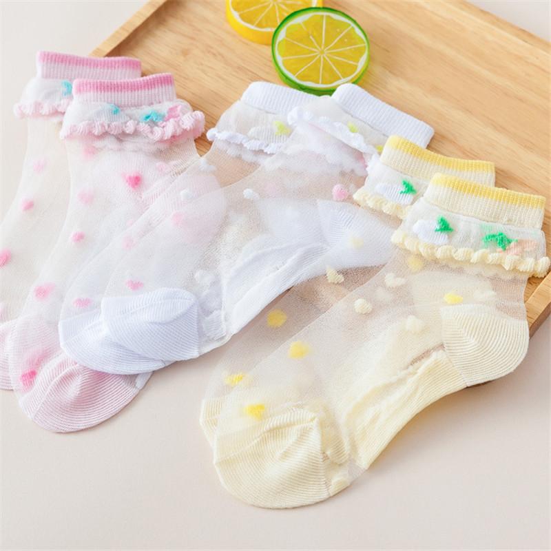 5 Pairs Girls Summer Cotton Lace Princess Mesh Socks Breathable Short Ankle Socks For Kids Age 1-12 Years Soft And Comfortable