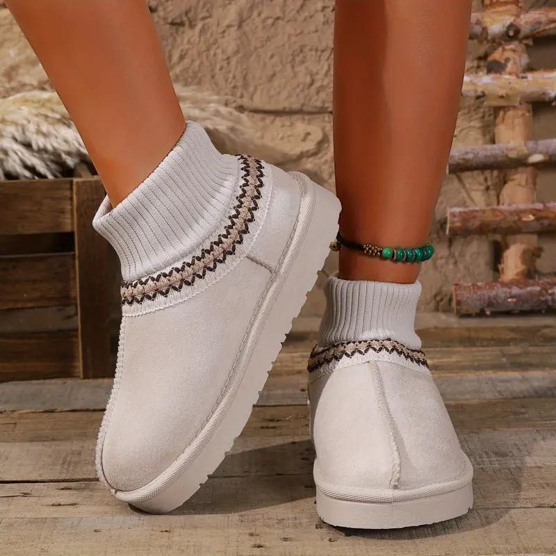 Casual Ethnic Embroidery Snow Boots Women 2025 Soft Thick Bottom Short Plush Snow Boots Winter Warm Knitted Boot Tube Shoes 36 1980₽