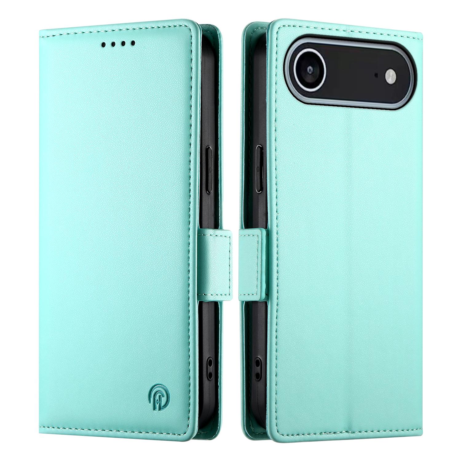 

For iPhone 17 Air Stand Case PU Leather Wallet Phone Cover Mint Green