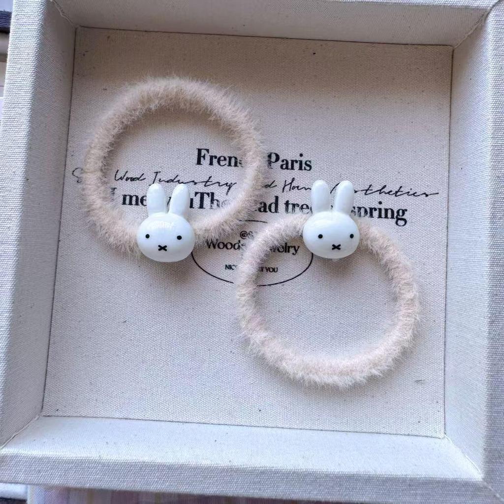 Adorable Miffy Fluffy Hair Tie - High Elasticity, Durable, Sweet Cartoon Ponytail Accessory
