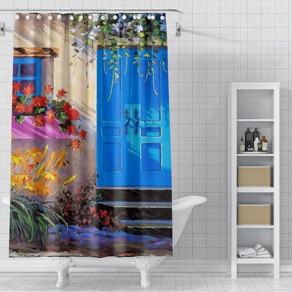 Heim Duschvorhänge für Badezimmer Ölgemälde Stil Wasserdichter Stoff Badezimmervorhänge Moderner Duschvorhang