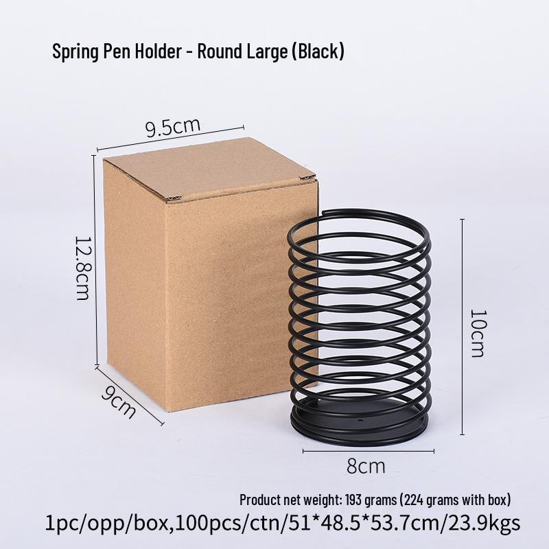 Iron Wire Decompression Pen Holder - Retractable Metal Spring Round Office Organizer