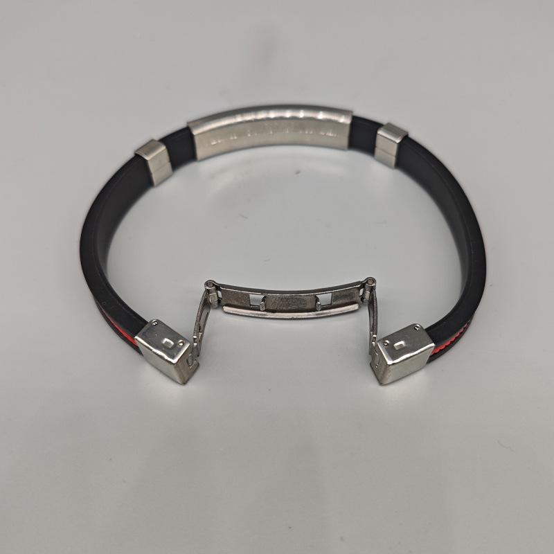 Stainless Steel Silicone Bracelet: Black Men's Thin Band, Simple European-American Style, Creative and Trendy Design