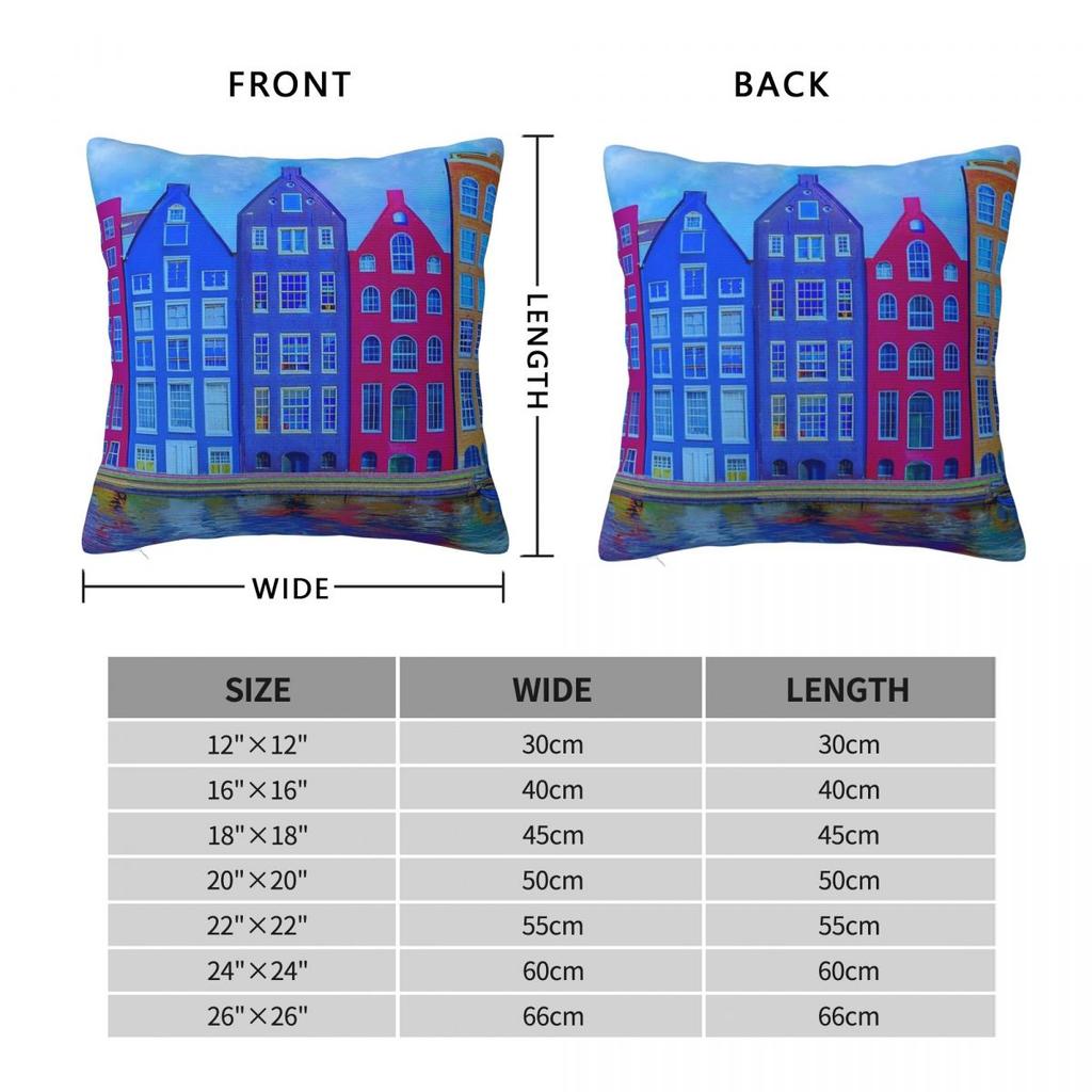 Amsterdam Reihenhäuser Quadratische Kissenhülle Polyester Leinen Samt Kreativer Reißverschluss Dekor Kissenbezug Auto Kissenbezug 18"