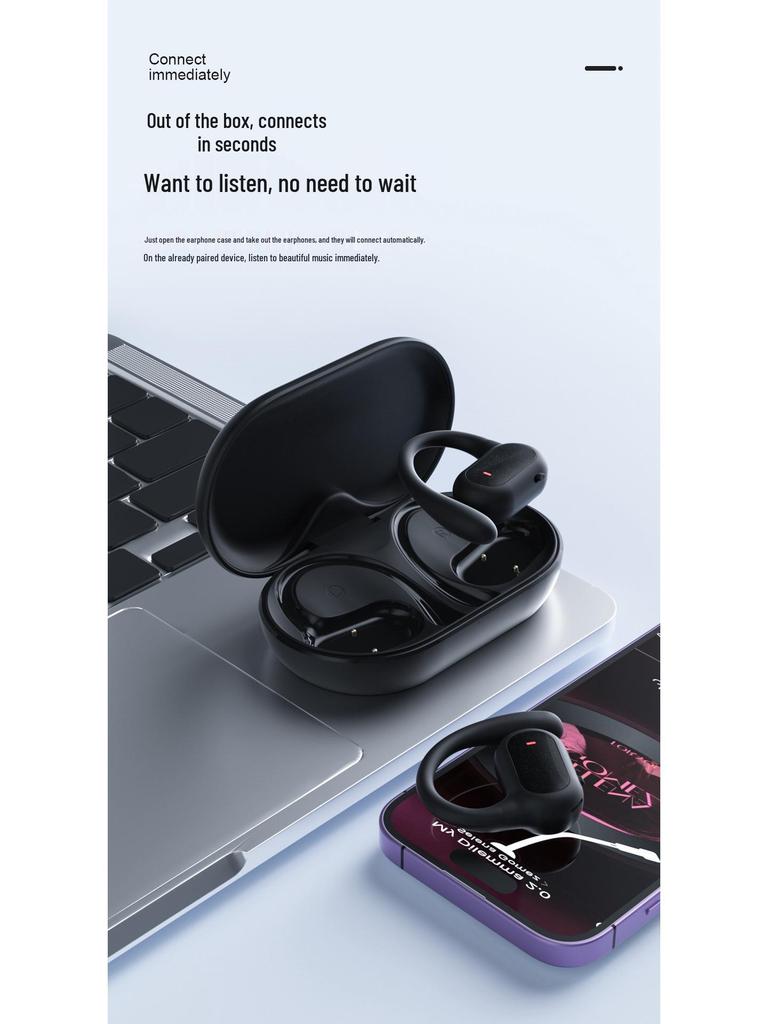 Bluetooth Wireless Hanging Ear In-Ear Headset with Silicone Ear Caps - Comfortable for Long Wear In Sports