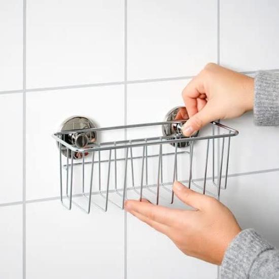 IKEA Corner Shelf Unit with Suction Zinc Plated KROKFJORDEN Cups, (004.540.05)