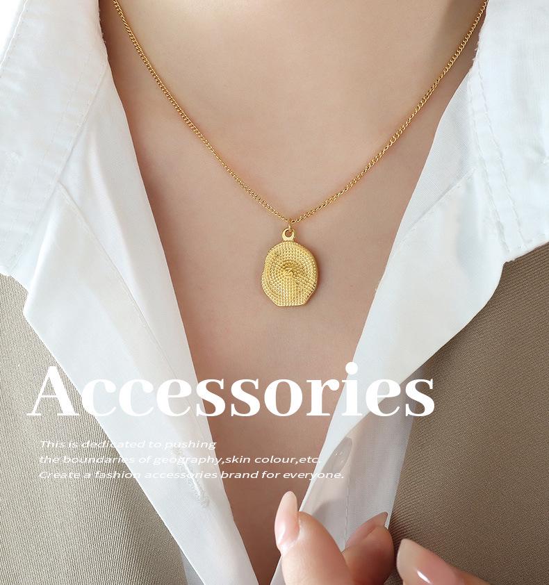 Gold-Plated Titanium Steel Heart Pendant Necklace with Embossed Design - European/American Style