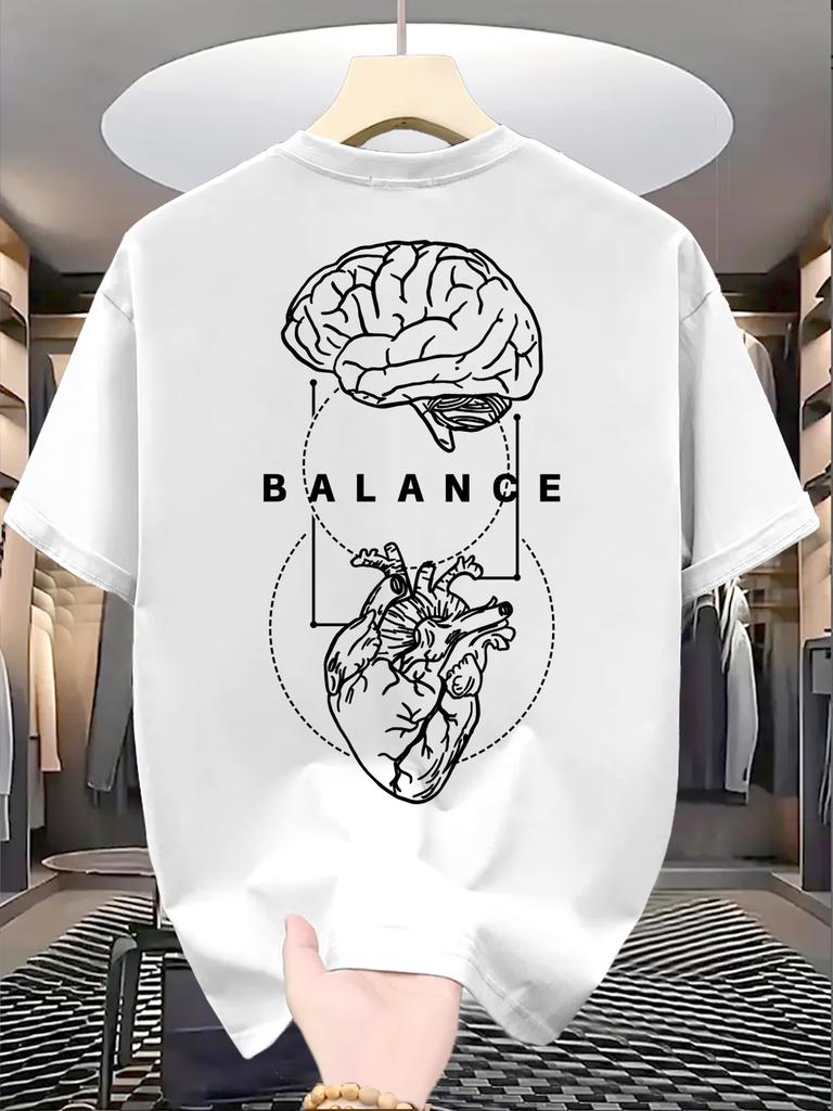 Men's Women Novelty Brain Balance Gym T Shirt Cotton Tee Streetwear Oversized Summer Fashion Loose Breathable Trendy Sports Top