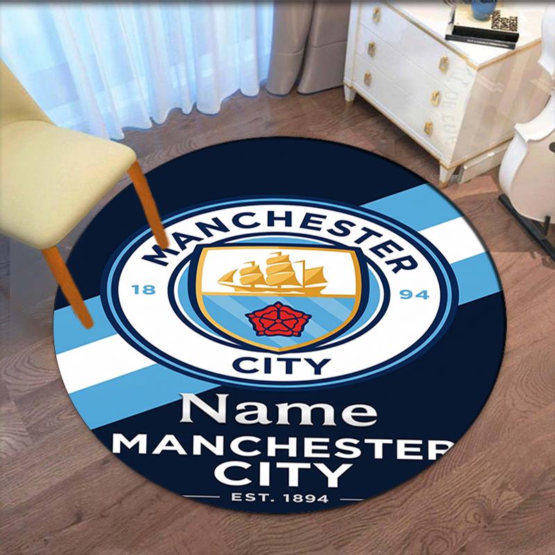 Custom Name Manchester City Printed Round Rug Carpet Chair Rug Area Rug Entryway Doormats,for Office Chair Living Room Bedroom Kitchen Room.