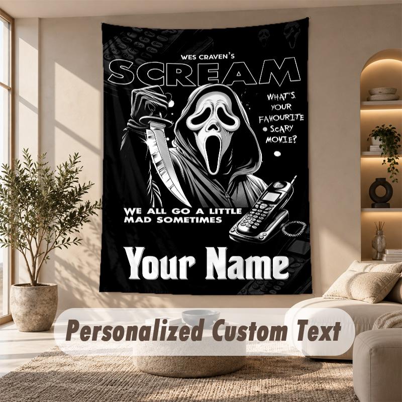 Tapestry Custom Name Text, Wall Hanging Tapestry Home Room DecorScream Ghostface