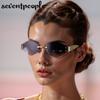Rimless Small Polygon Sunglasses Women  Luxury Brand Trendy Frameless Hexagon Sunglass For Ladies Fashion Metal Frame Shades