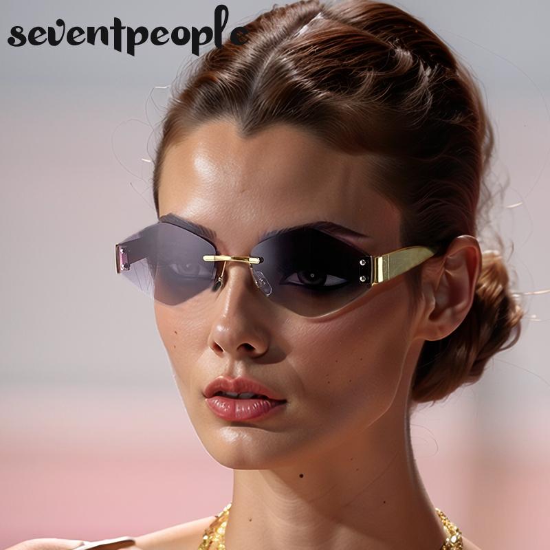 Rimless Small Polygon Sunglasses Women  Luxury Brand Trendy Frameless Hexagon Sunglass For Ladies Fashion Metal Frame Shades