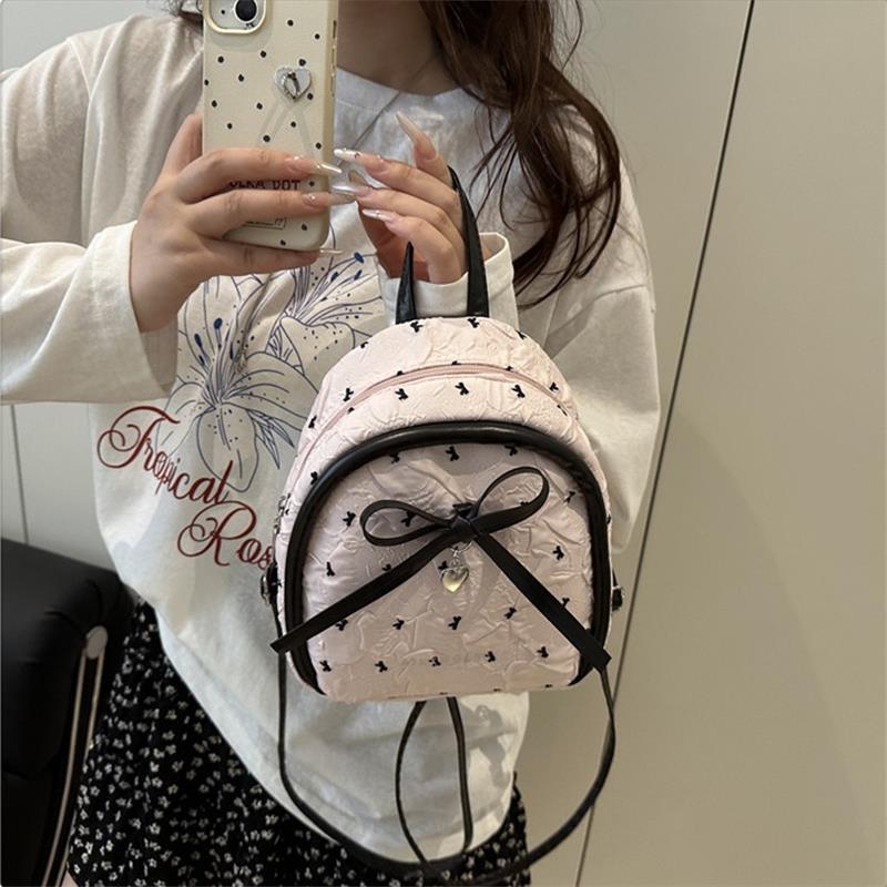 Sweet Cute College Style Bow Print Backpack Handbag Shoulder Bag Trendy Women Girly Commuting Bag Student Schoolbag Gift