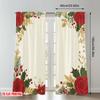 2pcs 2D Flat Printing Merry Christmas Curtains Christmas Roses Holly Bells Digital Printed Polyester Drapes Festive Wall Decor