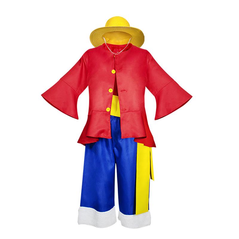 One Piece Luffy Cosplay Kostuum Set voor Kinderen: Outfit na de tijdsprong met strooien hoed en schoenen