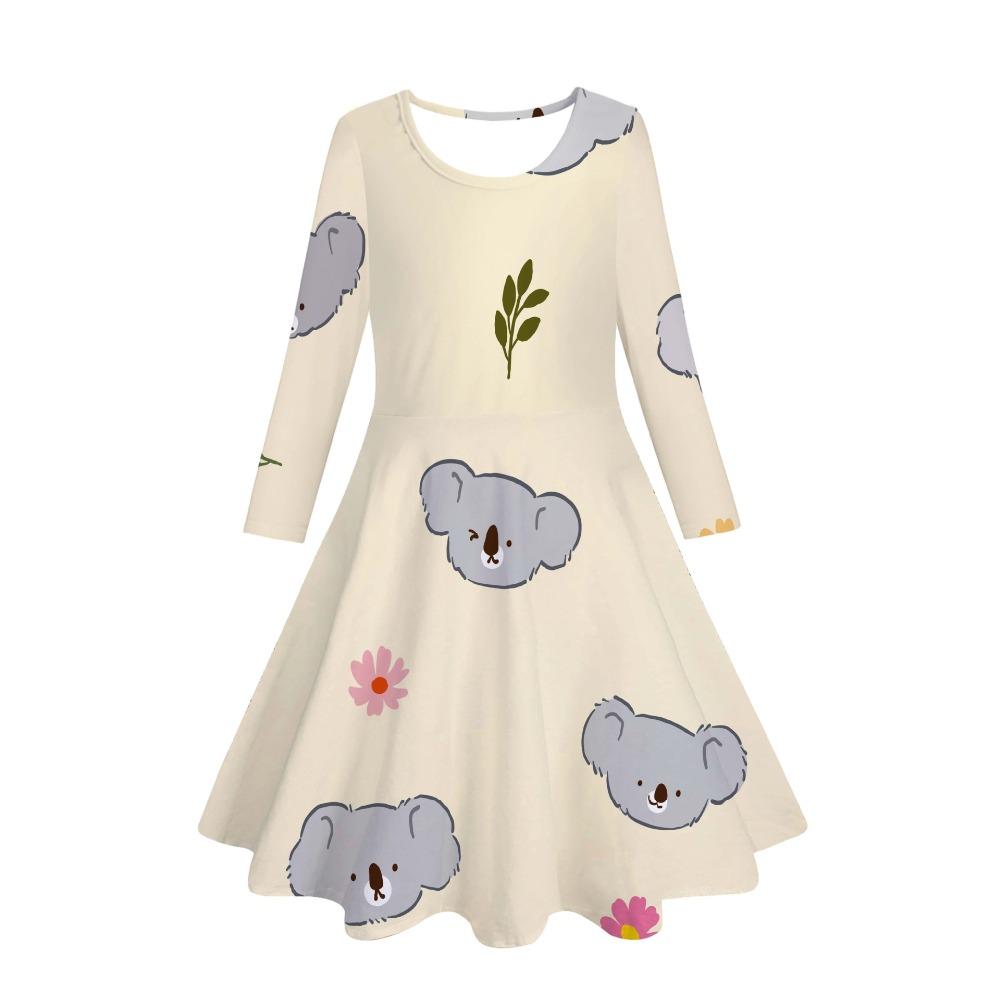 Girls' 3D Tropical Koala Dress Long Sleeve Summer Spring Vacation Daily Holiday Princess Beautiful Sweet Kids 4-12 Years Casual Dress A Line Dress