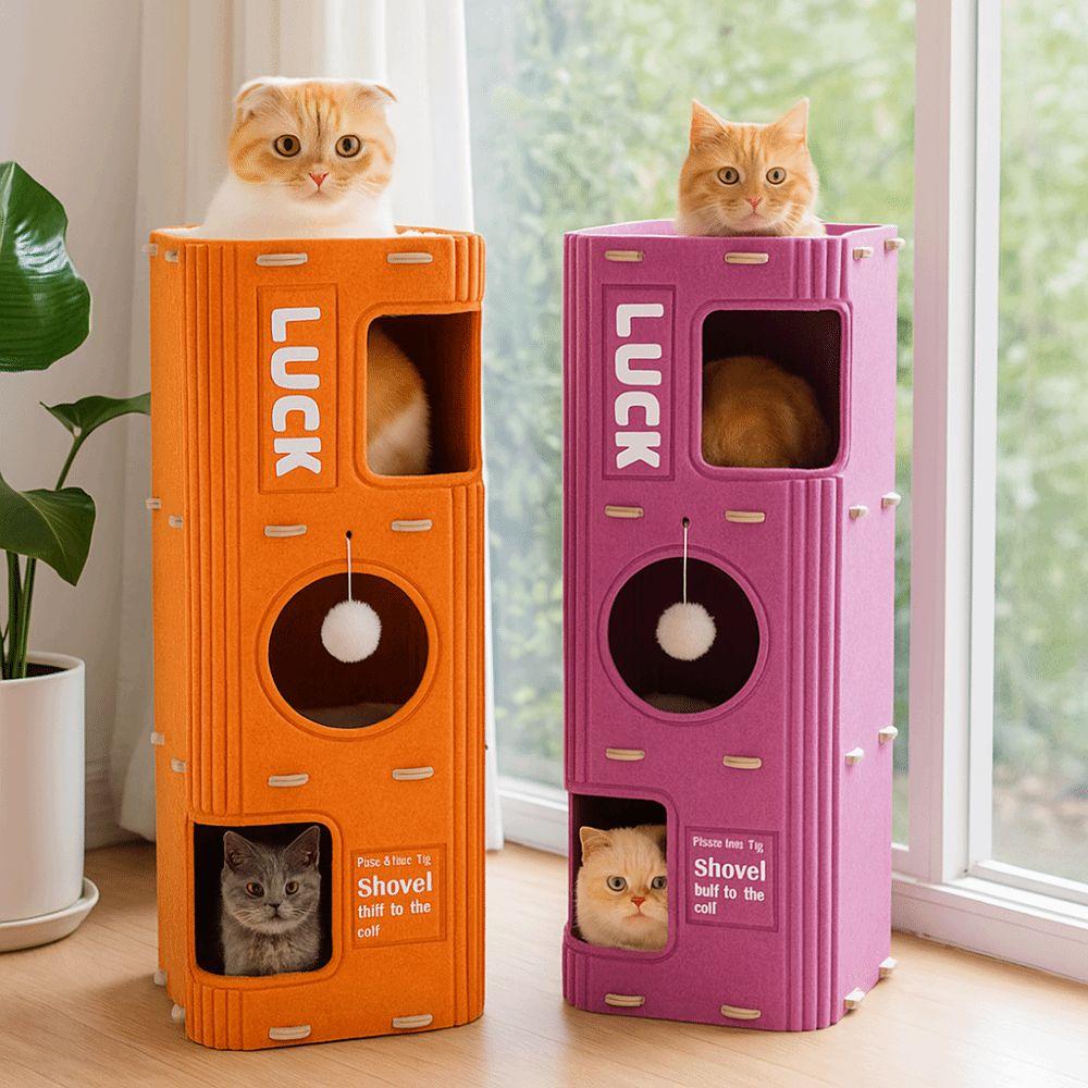 All-in-one Cat Bed 2 Floors/3 Floors Cat Scratching Post Fun Cat Castle House Four Seasons