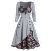 Dámská móda Úzký střih Krajka Etnický styl Vintage Prošívání Květinové šaty s dlouhým rukávem