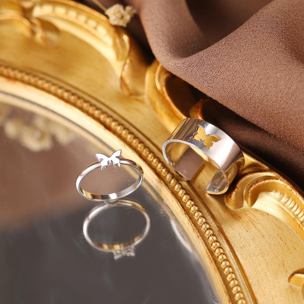 Anillo de mariposa, moda Punk, anillo con apertura de mariposa dorada y plateada, pareja de hombres y mujeres, anillo de Animal hueco para aniversario