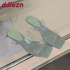 Fashion Fashion Transparent Heels Women Wedges Slippers Shoes Square Toe Ladies Heeled Sandals Slippers Shoes Female Slides Pumps