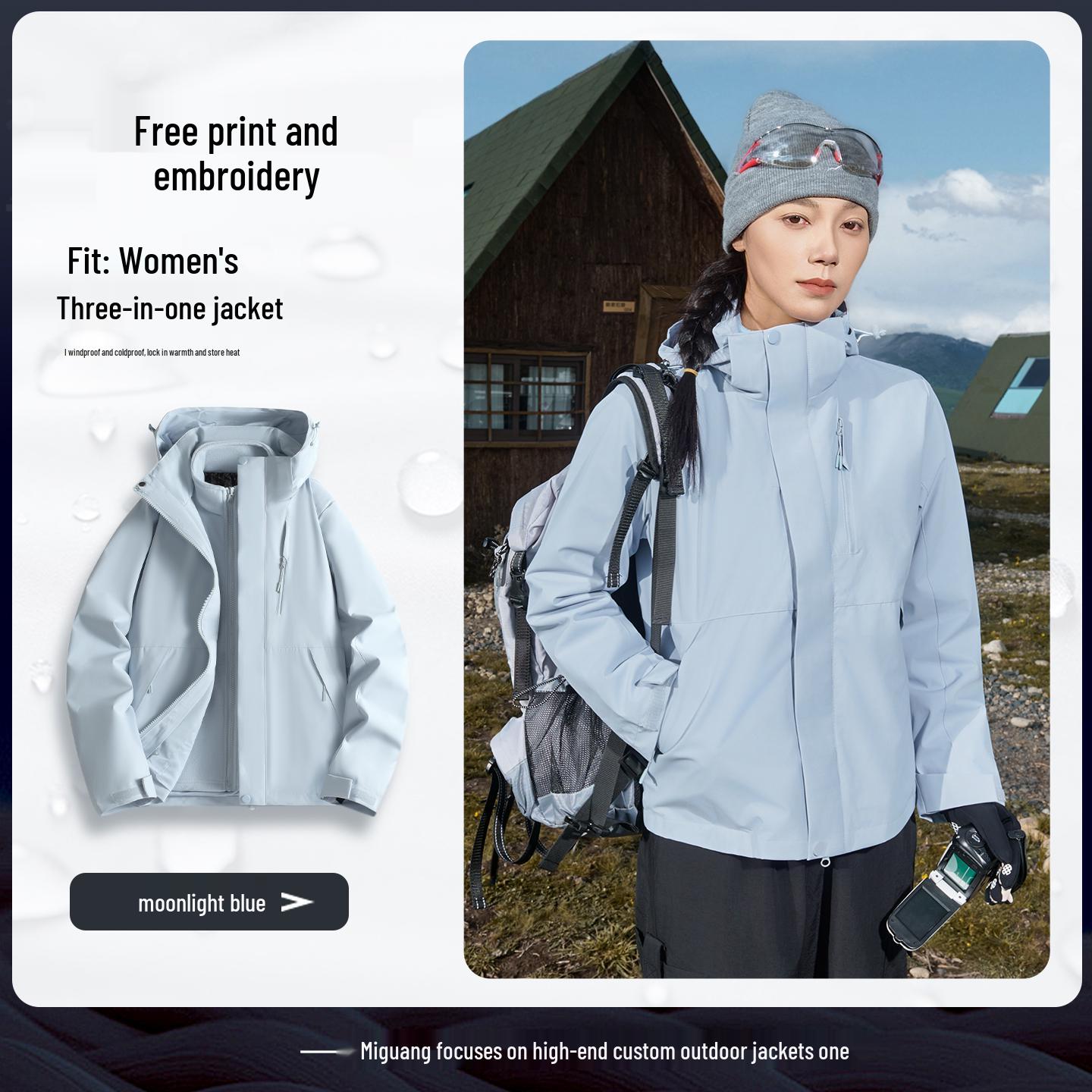 Enterprise Three-in-One Storm Suit with Logo: Waterproof Work Jacket L