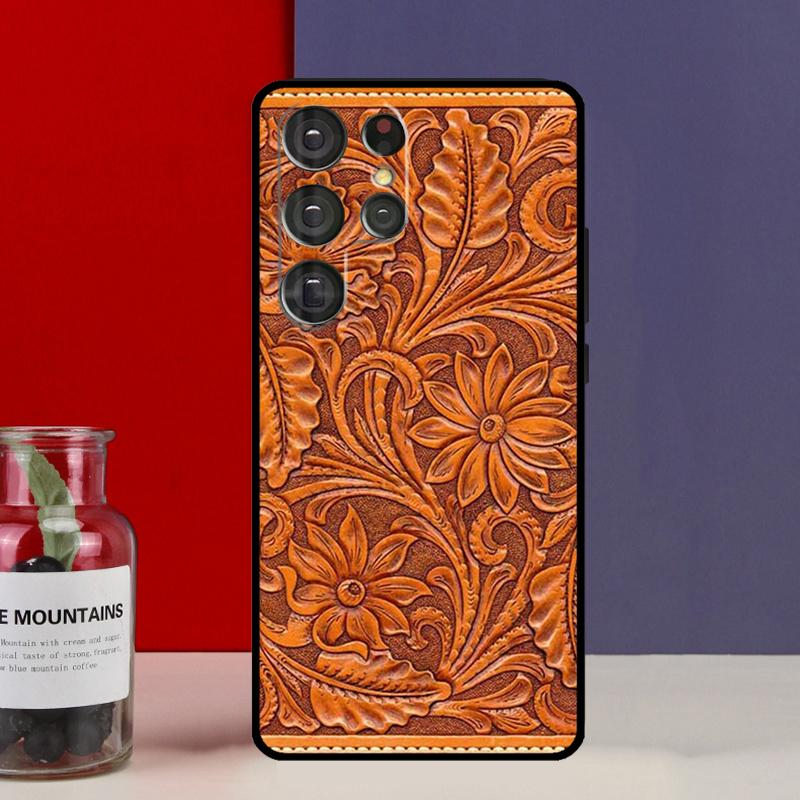Brown Tooled Leather Pattern Funda Case For Samsung Galaxy S25 Ultra S9 S10 S20 S21 FE S22 S23 Plus S24 Ultra Phone Cover