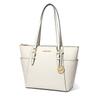 Michael Kors MK Charlotte Letter Logo Pendant Solid Color Leather Tote Shoulder Bag Large Women Tote Bags Cream 35T0GCFT7L-289