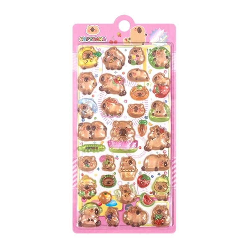 Vibrant Crystal Stickers Showcasing Playful Cartoon Capybara Safe For Youngsters Art Activities And Fun