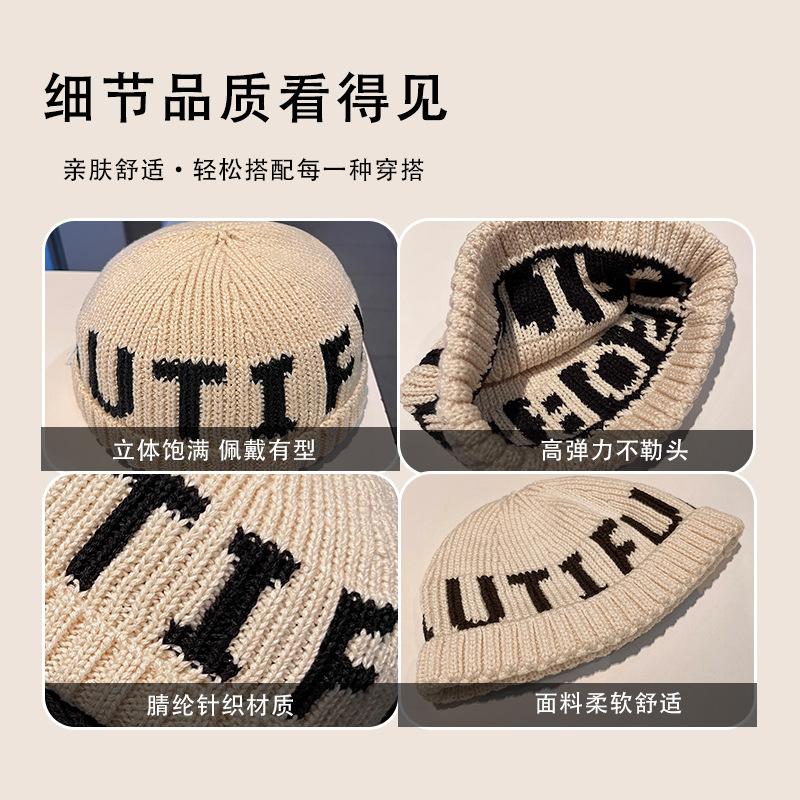 Autumn and winter new landlord hat letter embroidery knitted hat Internet celebrity fashion simple wool hat warm cold hat
