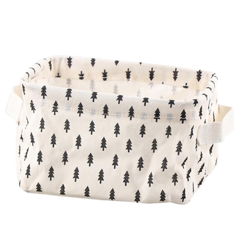 Cotton Linen Desktop Storage Basket Sundries Storage Box with Handle Linen Desk Container