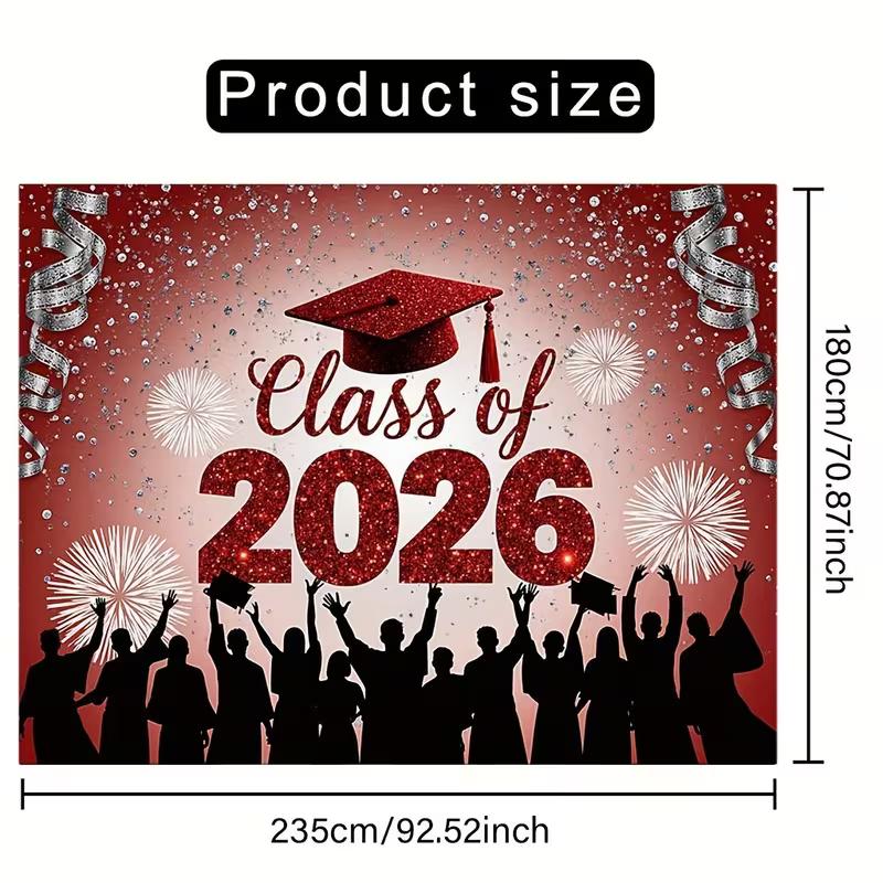 Sfondo 2D Festa di Laurea 2026, Sfondo Rosso Argento "Classe del 2026" per Photo Booth e Decorazioni