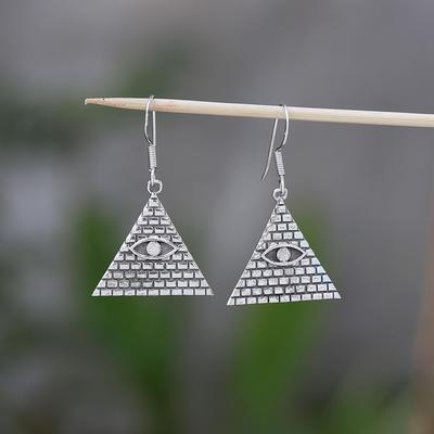 Triangle Evil Eye Silver Earring 925 Sterling Silver Handmade Jewelry Women Jewelry