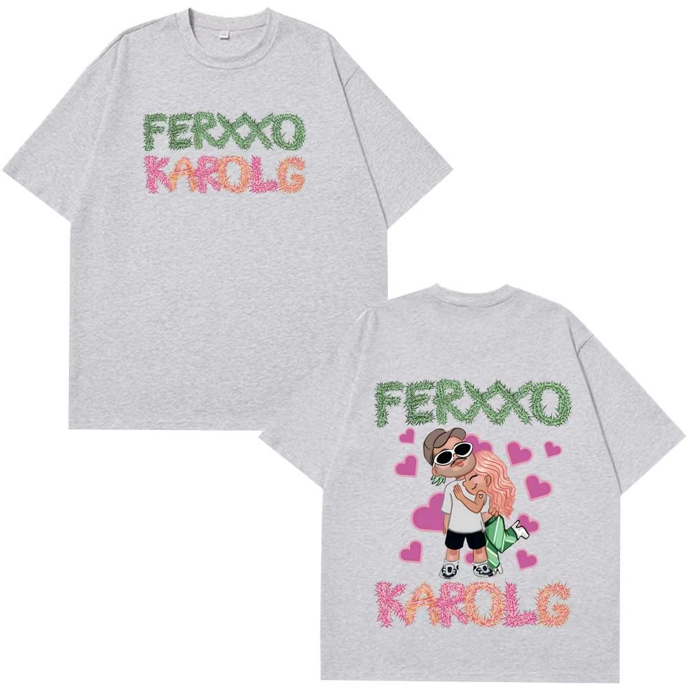 Karol G Feid Ferxxo Popular Print Tees Men Women Fashion Summer Short-sleeved Cotton Loose Casual Hip-hop Male T-shirt Oversized
