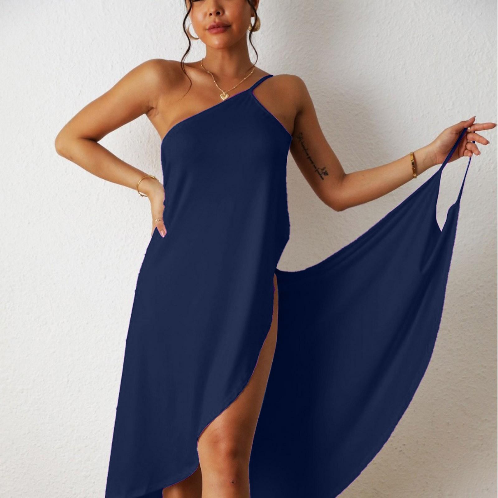 

Women s Summer V-neck Color Suspender Beach Dress S