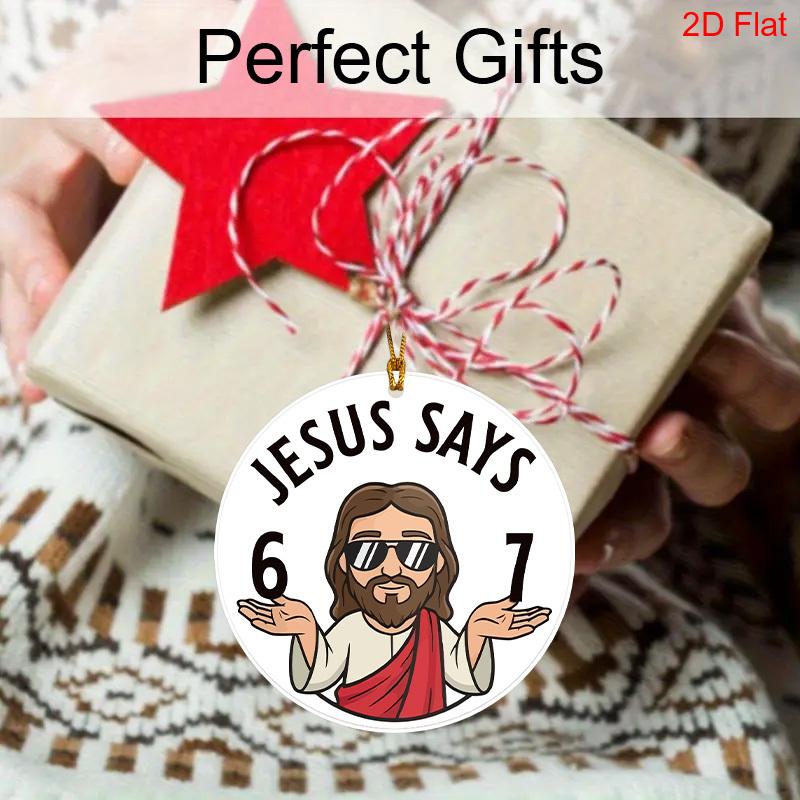 1pc/2pcs 67 Sign, JESUS Says 67 Pattern, Acrylic Pendant with Golden Rope, Party Holiday Decor, Window Pendant Decor, Decor Sign(No Electricity)