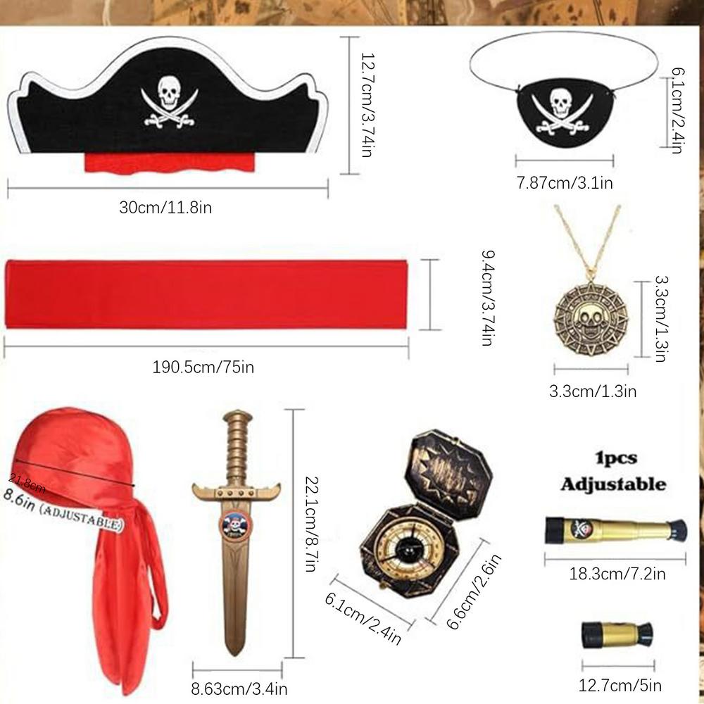 

Пиратские аксессуары для детей Пиратский наряд Детский головной убор Шляпа Дизайн черепа Маска для лица Хэллоуинский набор для сцены эпохи Возрождения