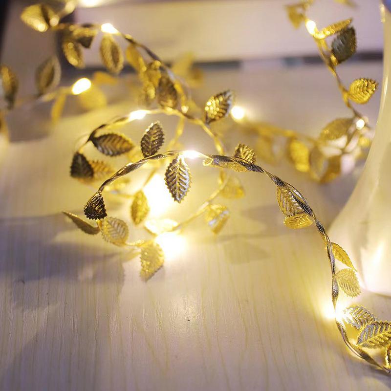 2M 20Led Golden Leaves String Fairy Lights For Wedding Birthday Party Decoration Home Garden Artificial Plant Garland Vine Light