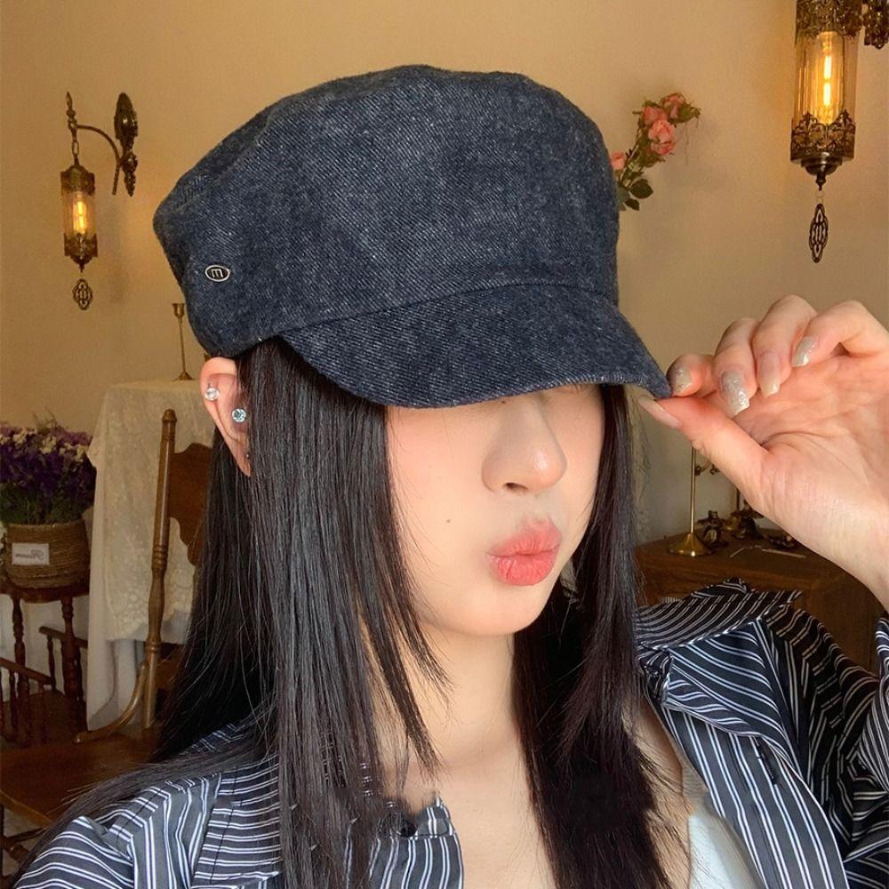 Vintage British Style Painter Cap Y2k Octagonal Hat Retro Demin Beret  Daily