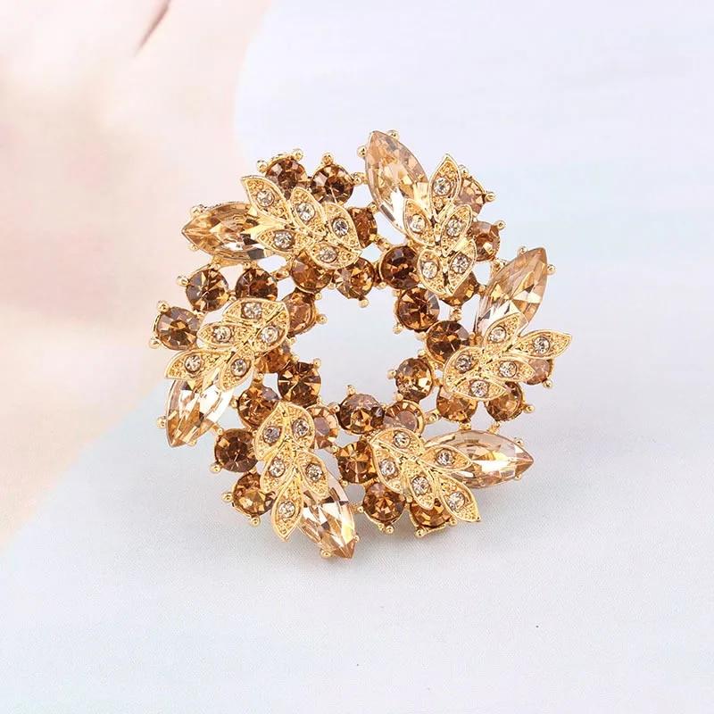 Broches à fleurs en cristal pour femmes, bijoux en strass, broche en tissu pour fête de mariage